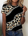 O Neck Leopard Print Short Sleeve Pullover T Shirt