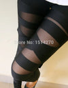 Sexy See-Through Stripe Cross Tie Up Nine Point Bandage Leggings
