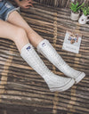 New Spring Canvas High Top Long Boots Lace-Up Sneakers