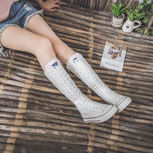 將圖片載入圖庫檢視器 New Spring Canvas High Top Long Boots Lace-Up Sneakers
