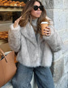 Faux Fur Coat Long Sleeve Front Snap-button Thick Coat