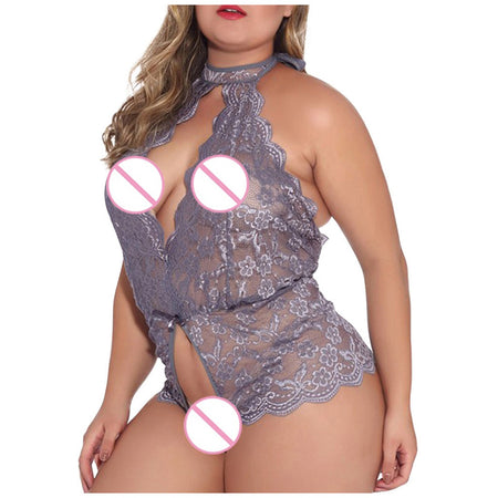 Plus Size Sexy Lace Backless Bodysuit