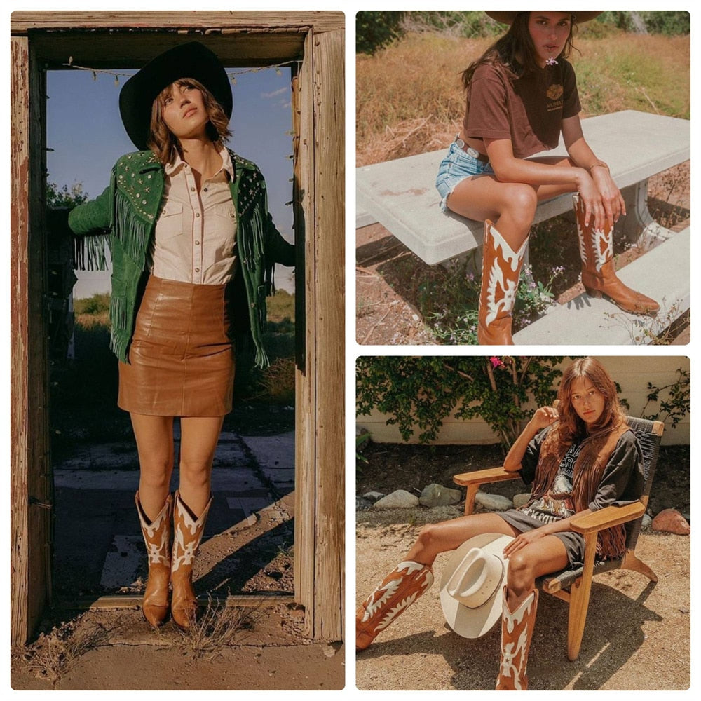 Brown Wings Western Cowboy Boots