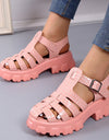 Band Cross-tied Platform Square Heel Shoes