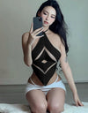 Knitted Halter Sleeveless Backless Hollow Out Crop Top