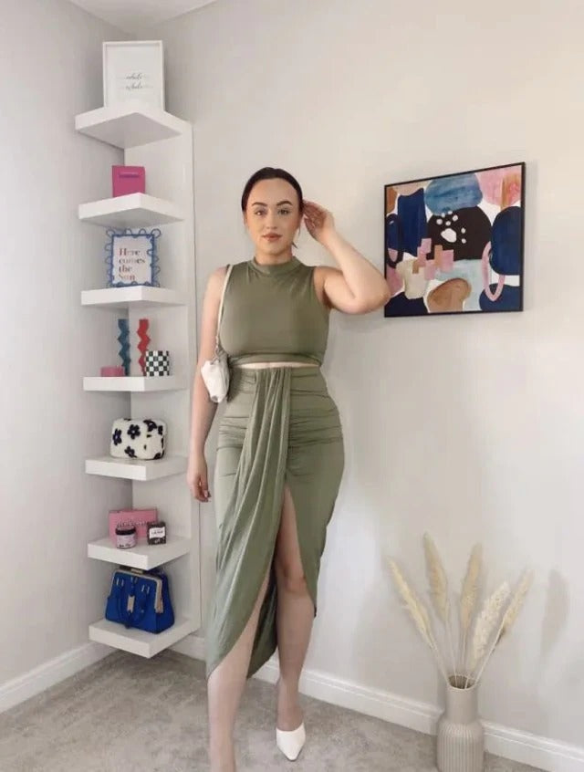 Two Piece Sleeveless Crop Top Summer Skirt