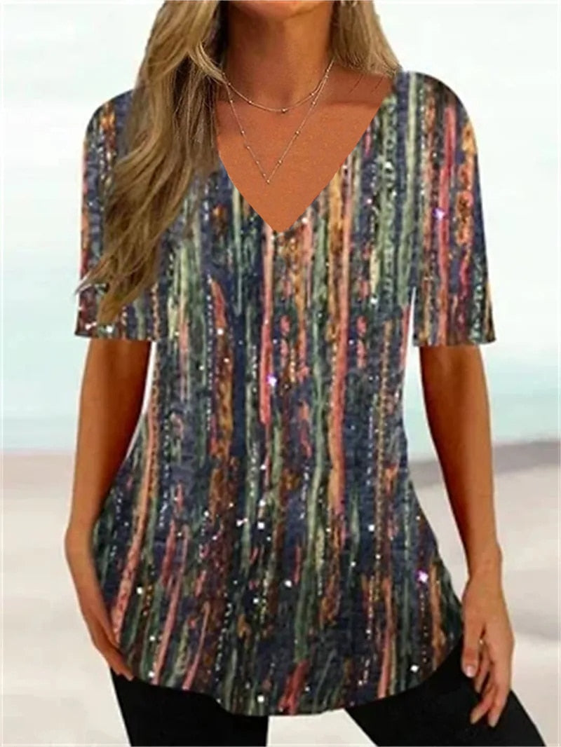 Simple 3d Fashion V-neck T-shirt