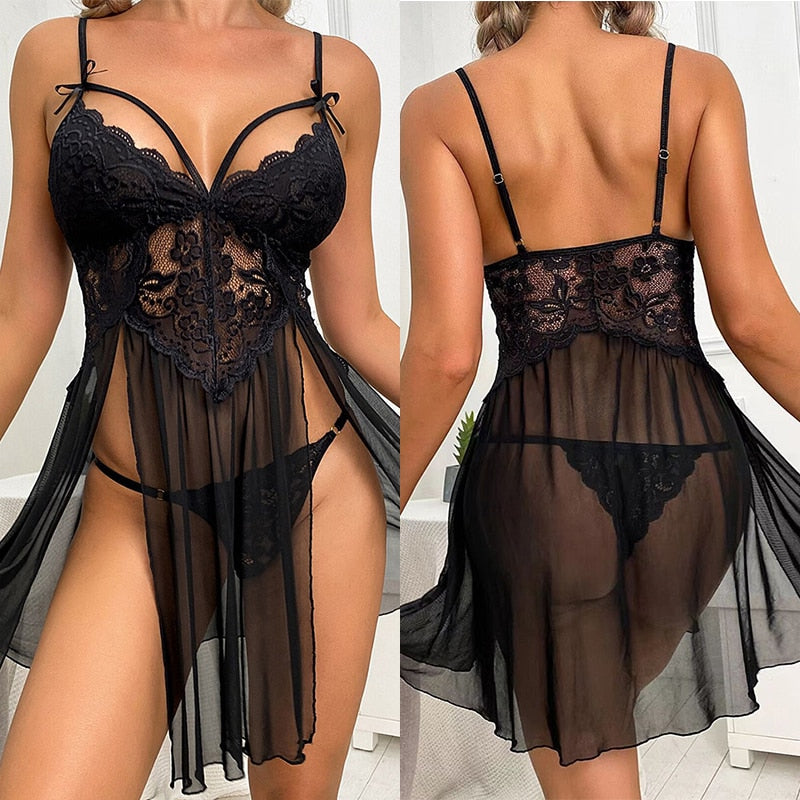 Sexy Lingerie Transparent Babydoll Lace Dress