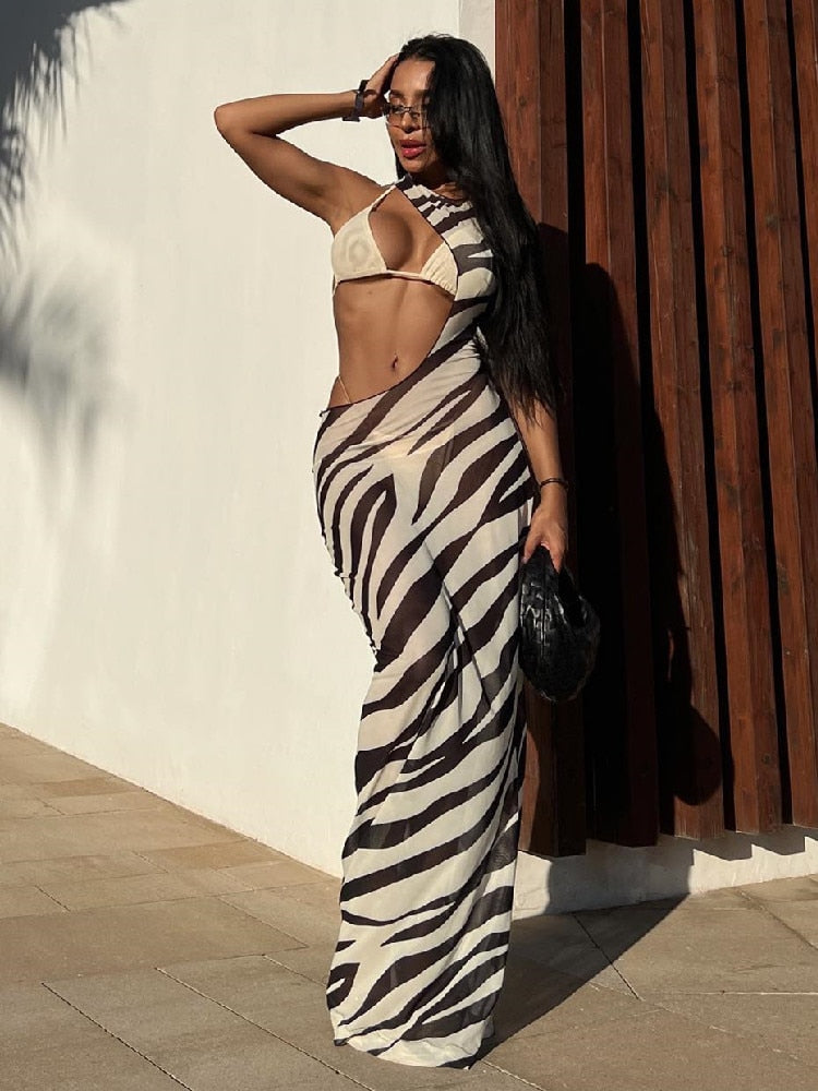 Transparent Zebra Print Beach Dress