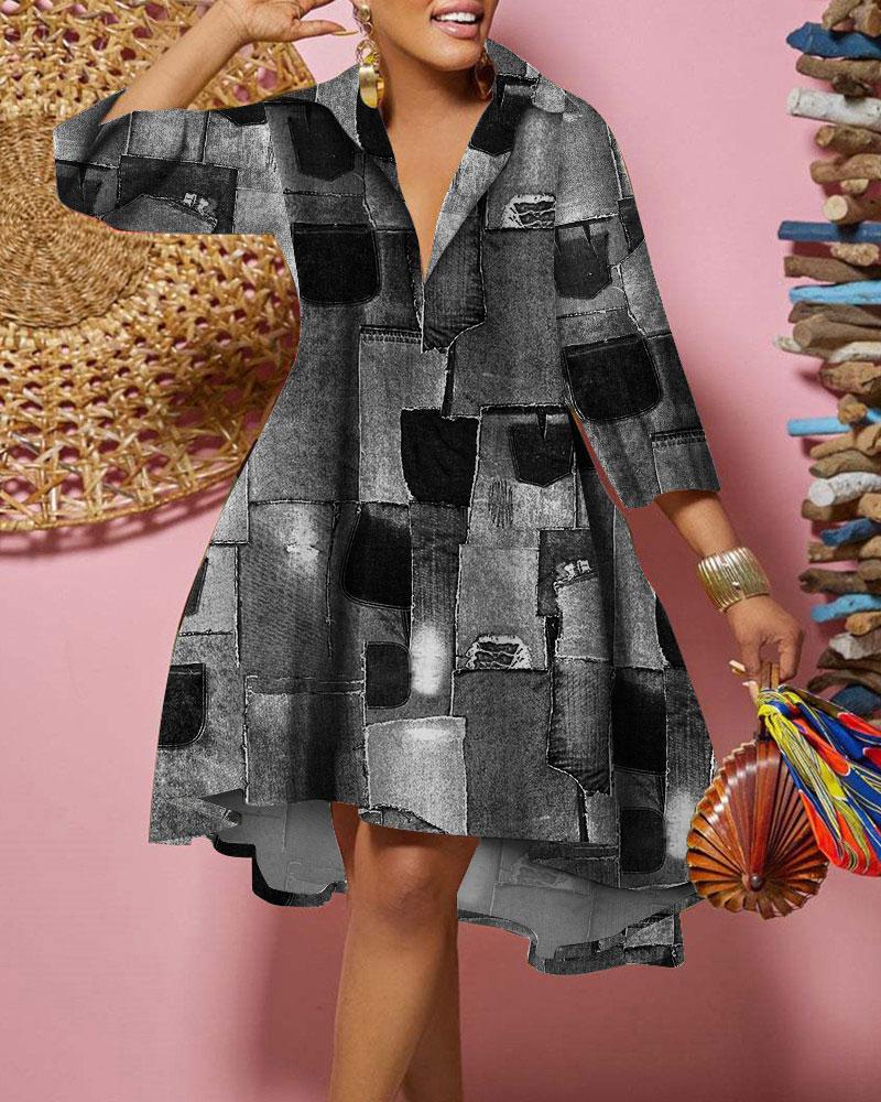 Fashion Print Loose Camouflage Irregular Dress