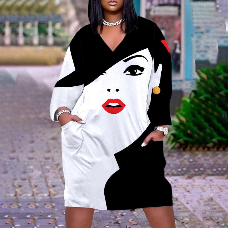 Cute Long Sleeve Printed pullover dress