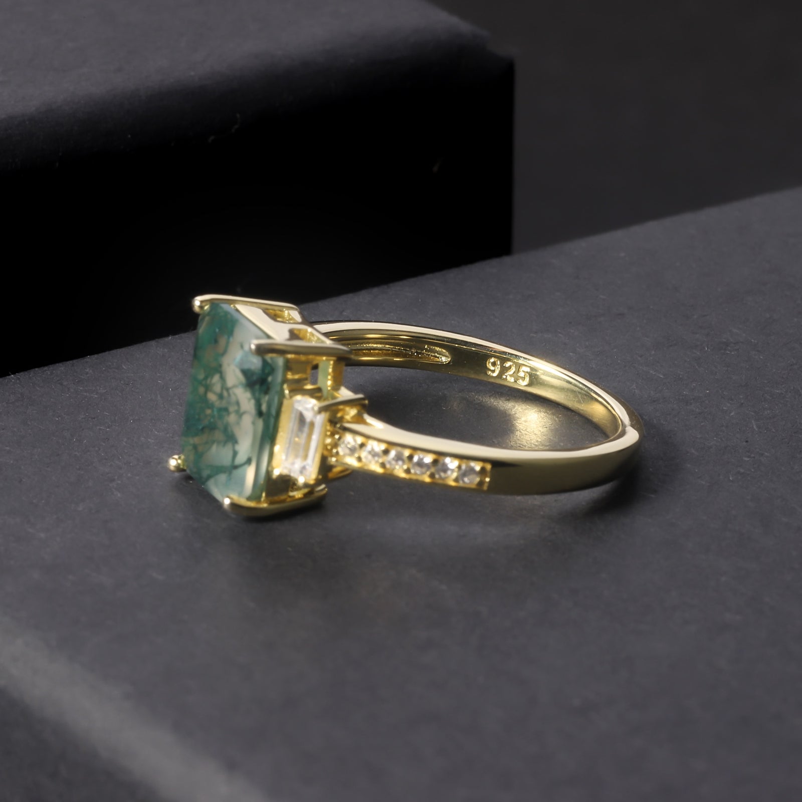 Unique 2.38Ct 7x9mm Octagon Cut Moss 925 Sterling Silver Women's Ring