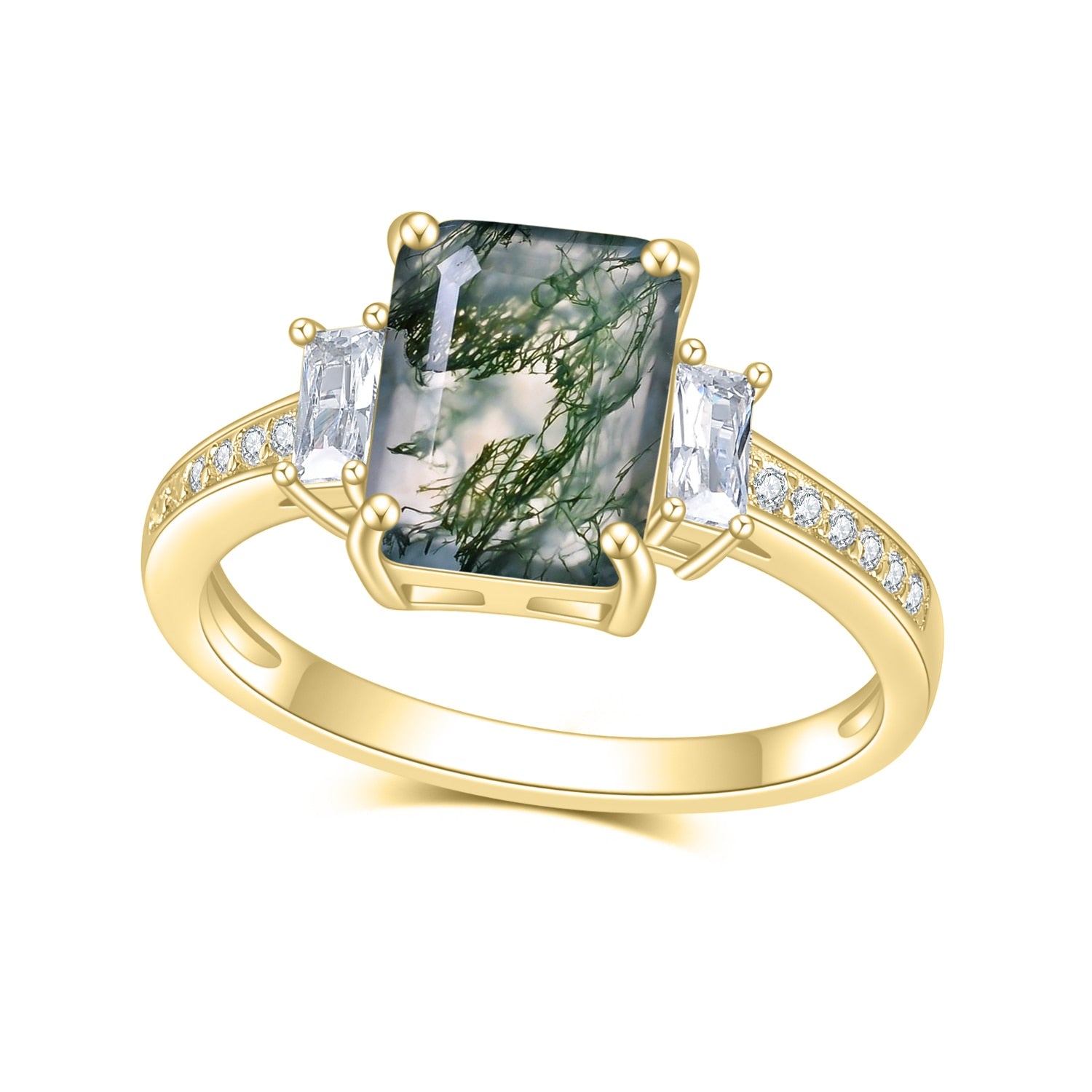 Unique 2.38Ct 7x9mm Octagon Cut Moss 925 Sterling Silver Women's Ring