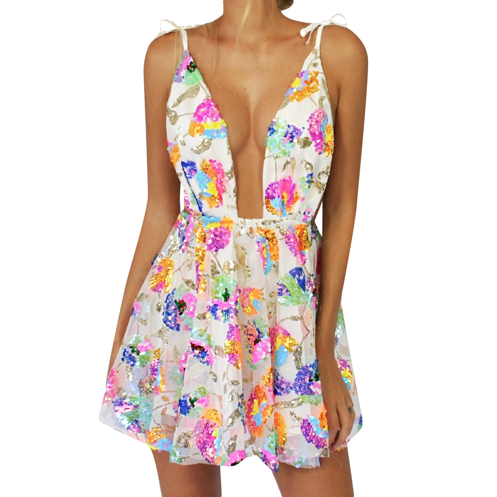 Elegant Chic Suspender Sequined Backless Mini Dress