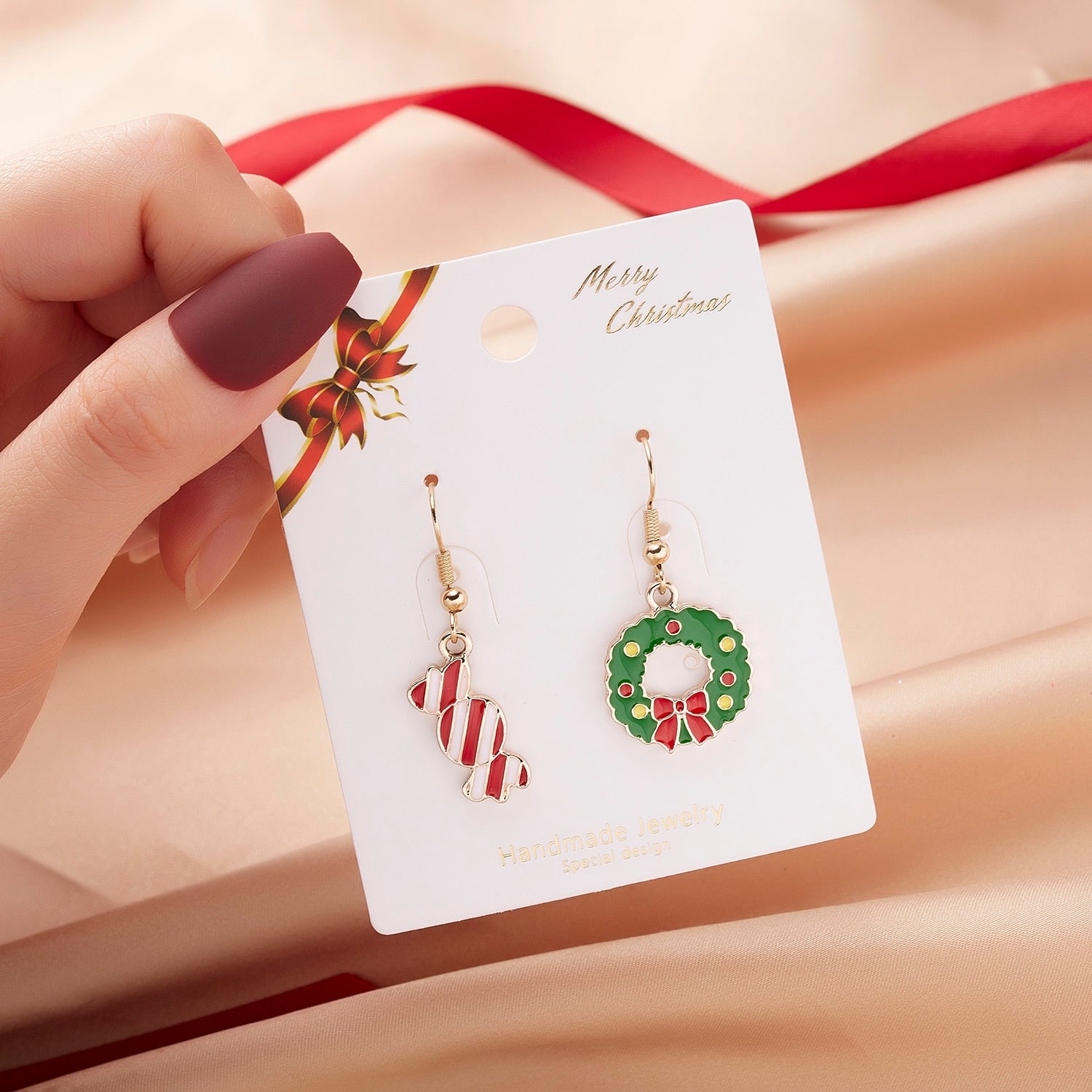Fashion Green Red Color Star Ball Christmas Earring Women
