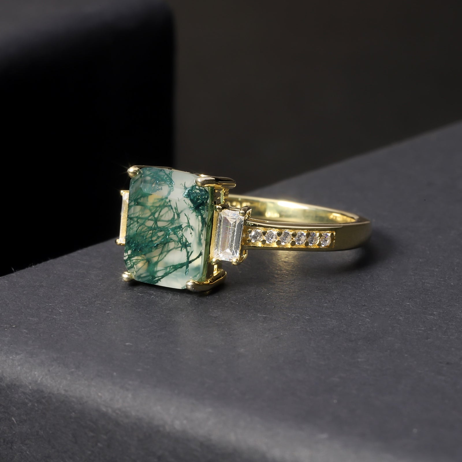 Unique 2.38Ct 7x9mm Octagon Cut Moss 925 Sterling Silver Women's Ring