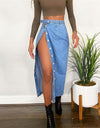 High Waist High Slit Denim Skirt