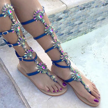 Load image into Gallery viewer, Gladiator Rhinestone High Buckle Strap Flat Sandals
