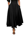 High Waist Pleated Flared A-Line Maxi Skirt
