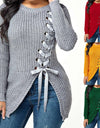 Long Thick Casual Lace-up Sexy Split Sweater With Side Slits