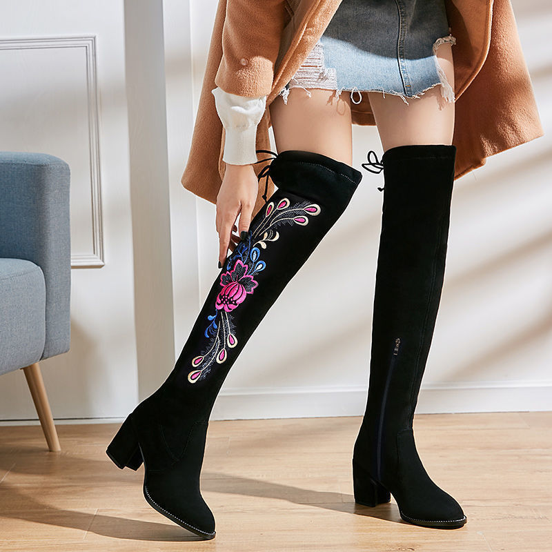Over Knee Embroidered Thigh Boots