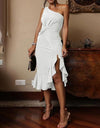 Sleeveless Shoulder Ruffle Hem Twist Slit Dress