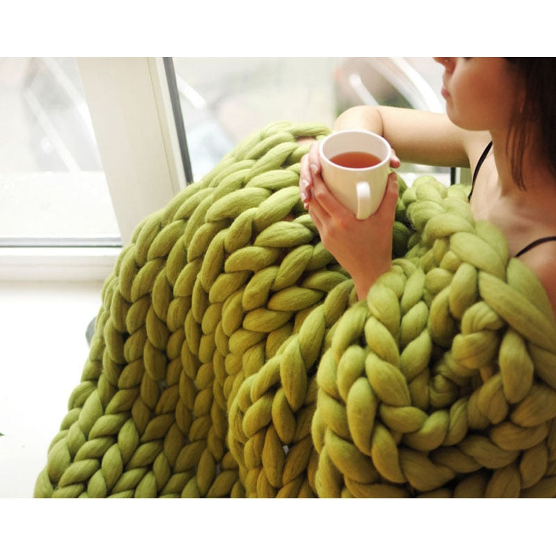 Thick knitted wool blanket