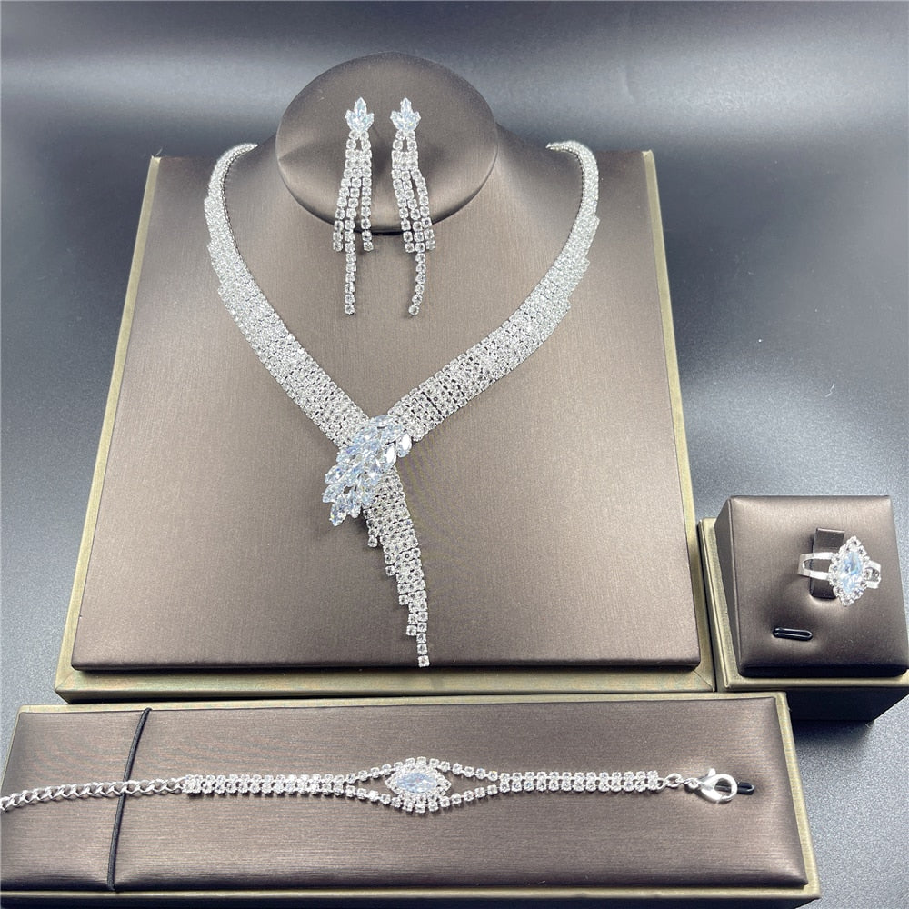 Silver Color Rhinestone Crystal Bridal Jewelry Sets