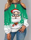 Oversized Santa Print Off-shoulder Long-sleeved Top