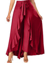 Chiffon Wide-Leg Ruffle Split Tie-Waist Maxi Skirt