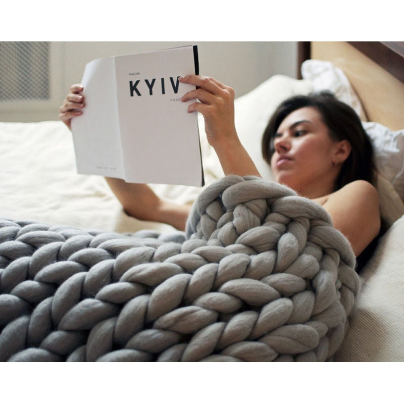 Thick knitted wool blanket