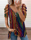 V-Neck Zipper Blouse Pullover