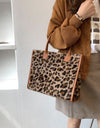 Cow & Leopard Print PU Leather Plush Top-Handle Bag