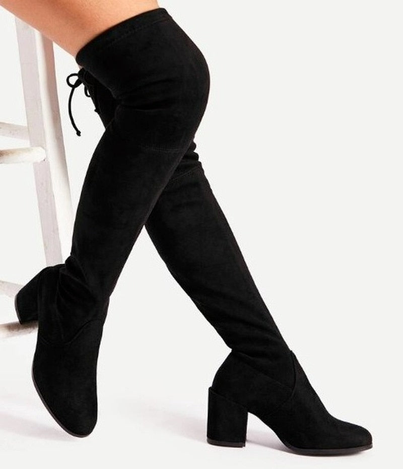 Over The Knee Women Mid Heel Thigh High Boot