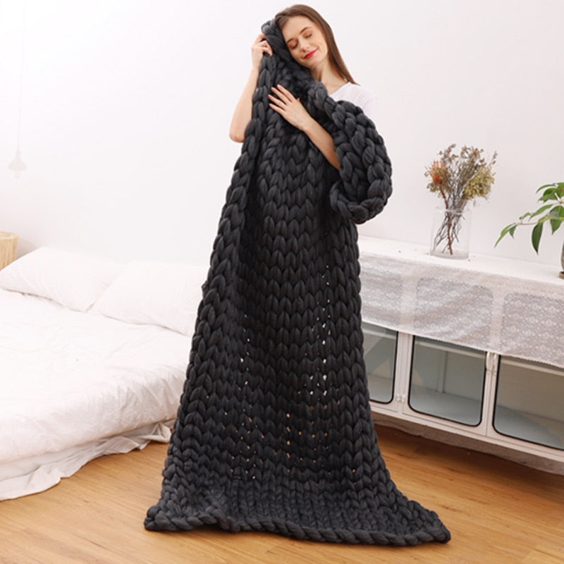 Thick knitted wool blanket