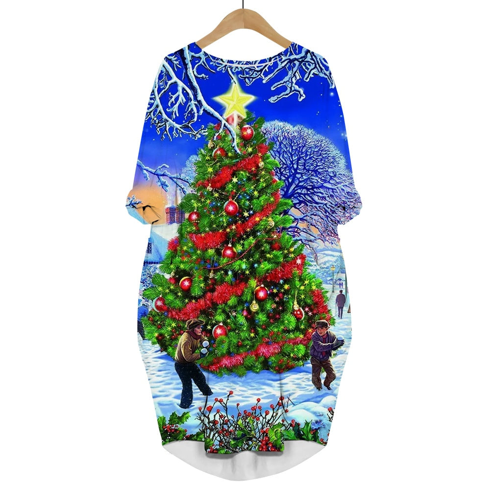 Long Sleeve 3D Print Christmas Dress