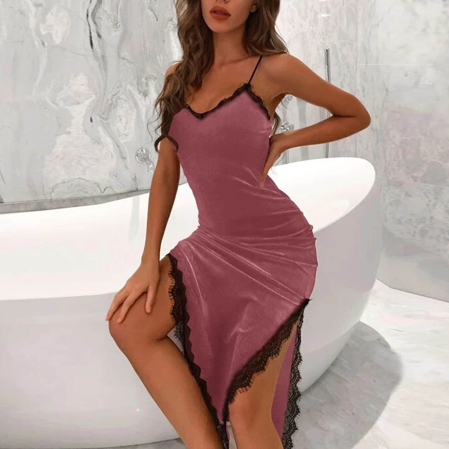 Sexy Sleeveless Velvet Night Dress