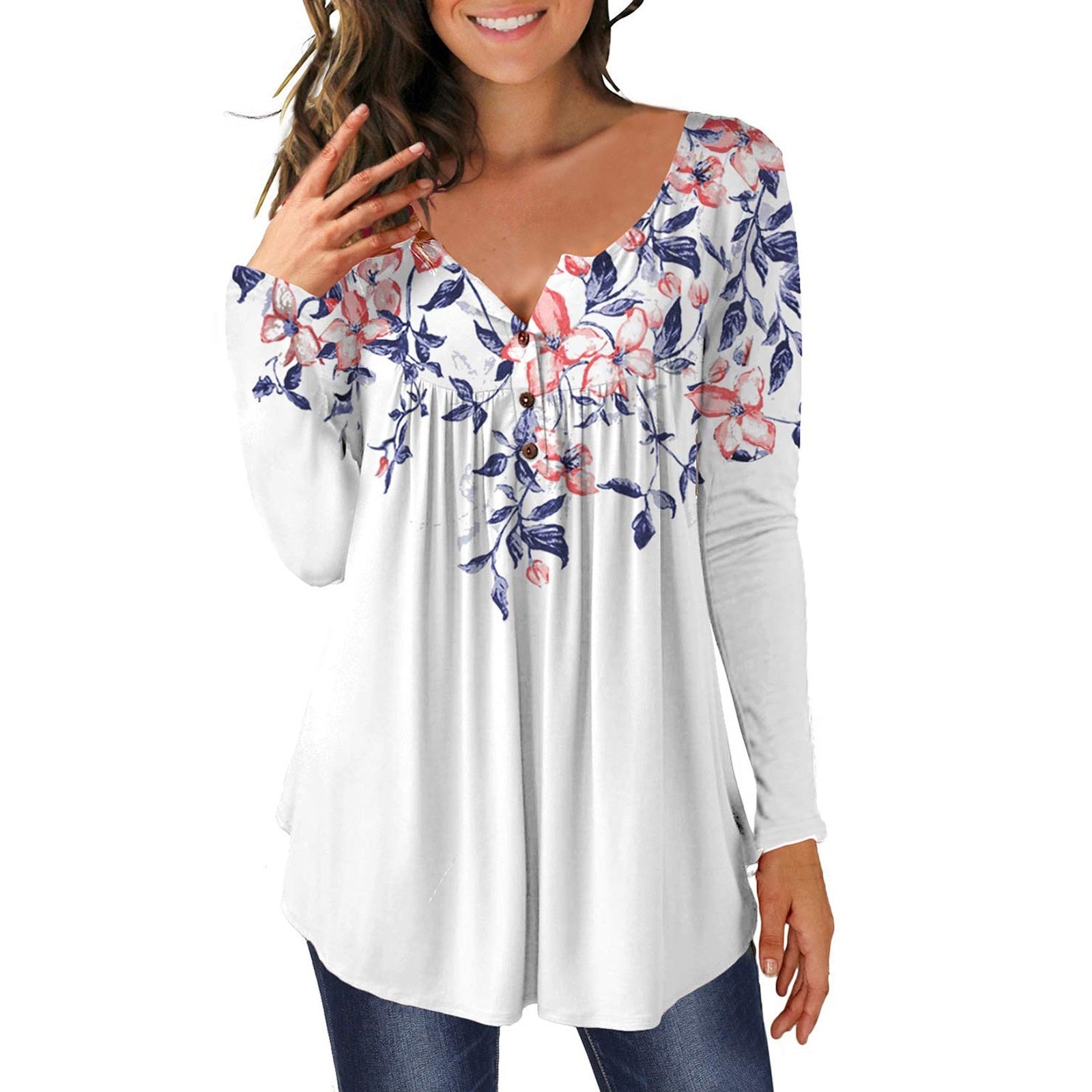Round Neck Button tunic blouse