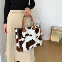 Load image into Gallery viewer, Cow &amp; Leopard Print PU Leather Plush Top-Handle Bag
