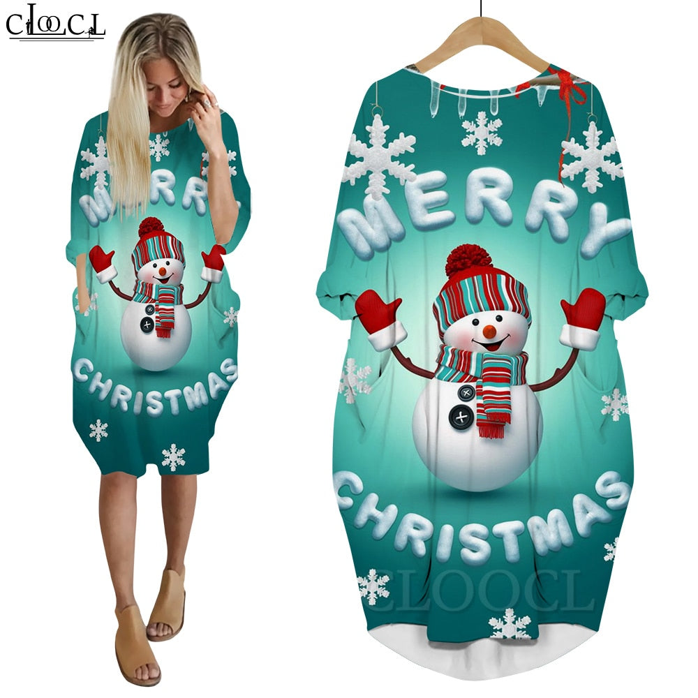 Long Sleeve 3D Print Christmas Dress