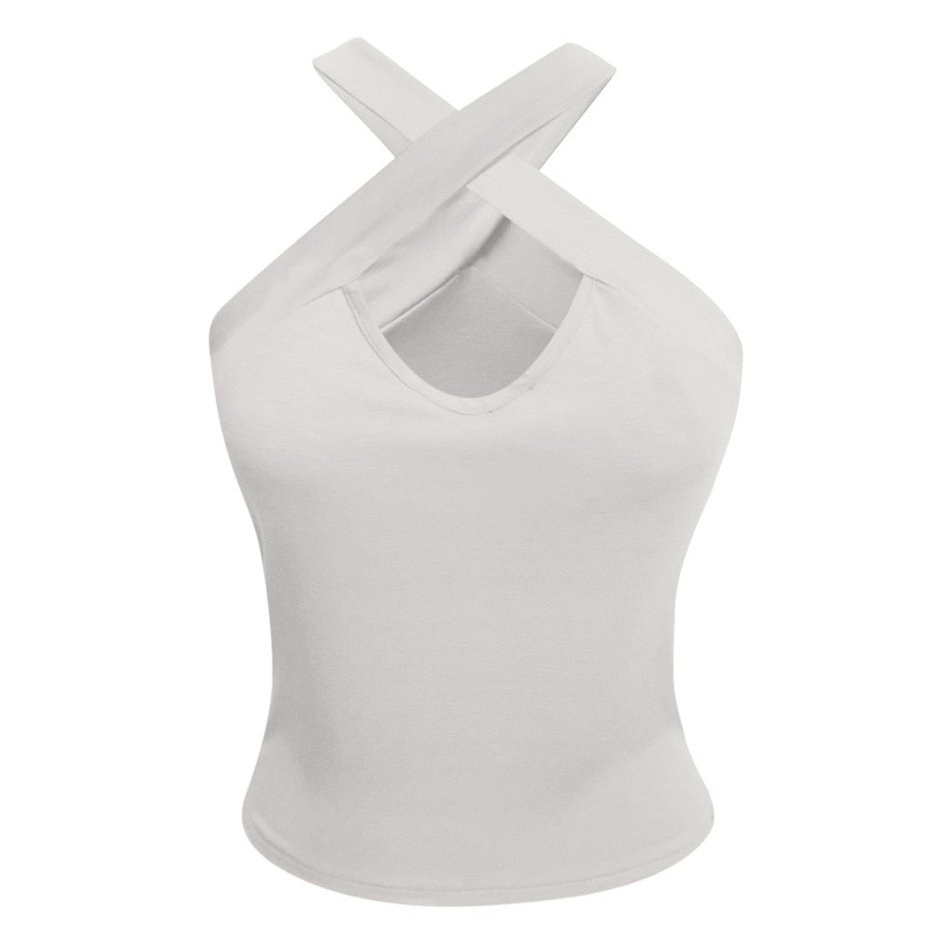 Cross Sleeveless Solid Vest Hollow Casual Vest Top