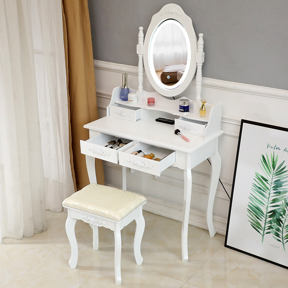 LED Single Mirror With 4 Drawers Vanity Makeup Table