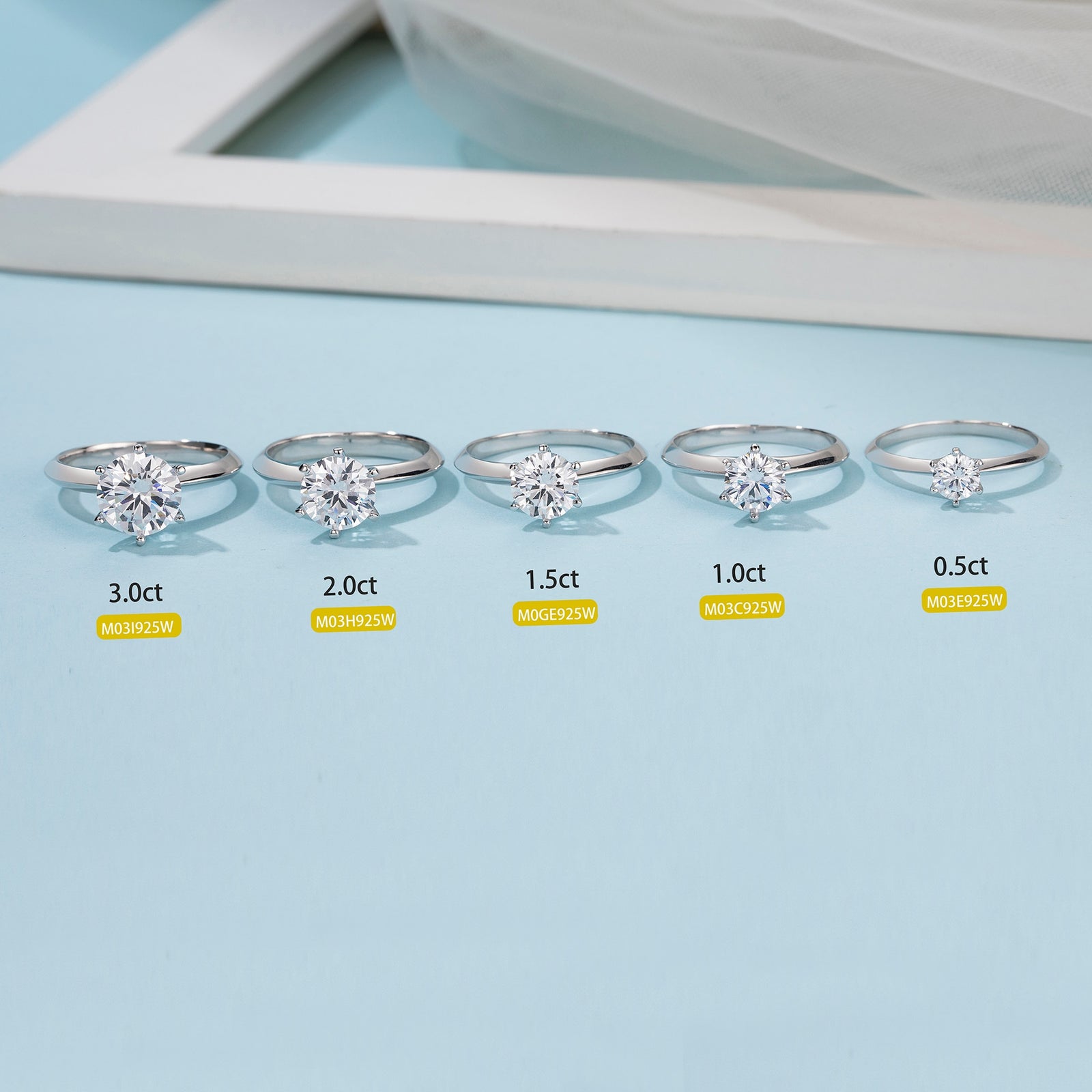 18K White Gold Ring 1ct 2ct 3ct Round