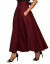 High Waist Pleated Flared A-Line Maxi Skirt