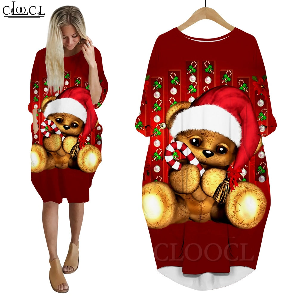 Long Sleeve 3D Print Christmas Dress