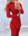 2pcs Long Sleeve Ribbed High Waist Pants Set