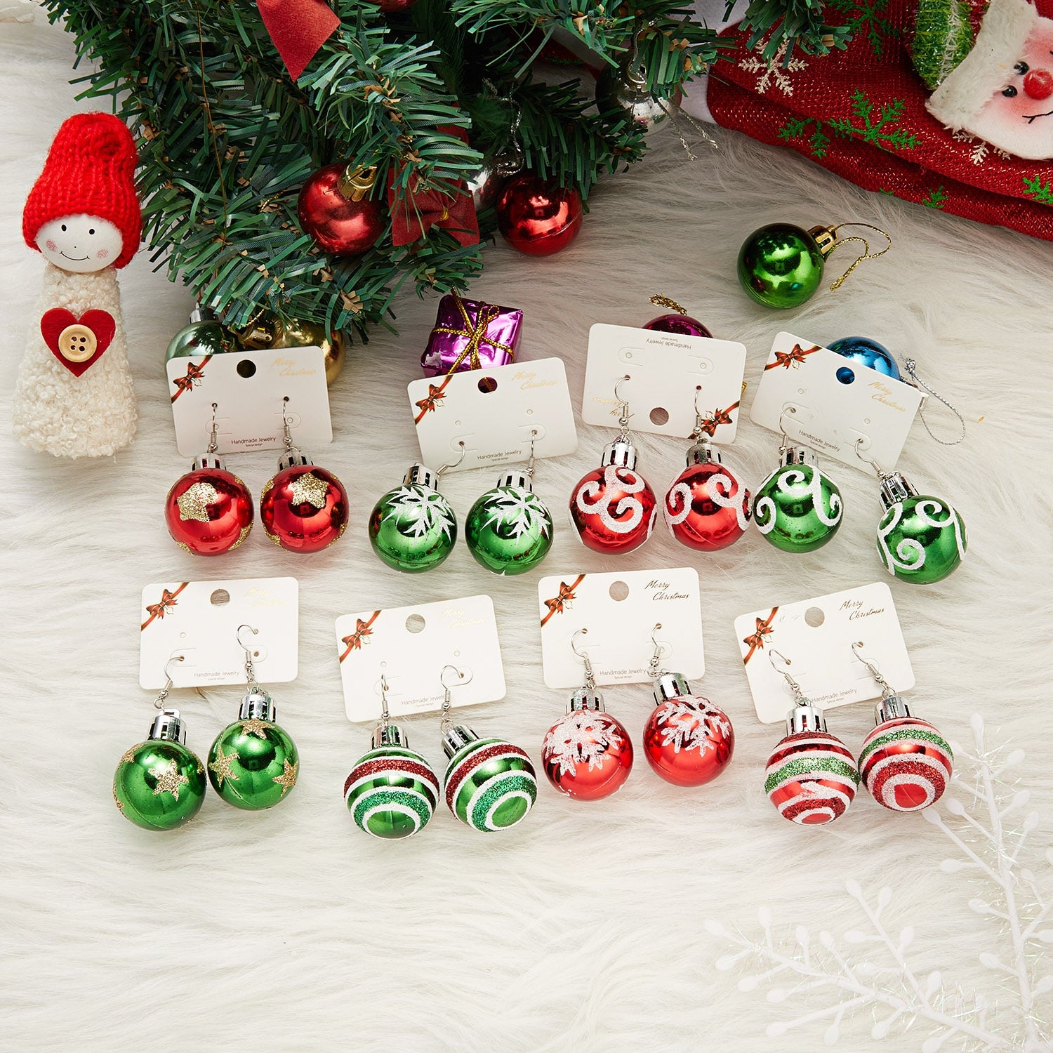 Fashion Green Red Color Star Ball Christmas Earring Women