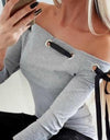 Long Sleeve Off Shoulder Hollow Out Slim Fits Shirt
