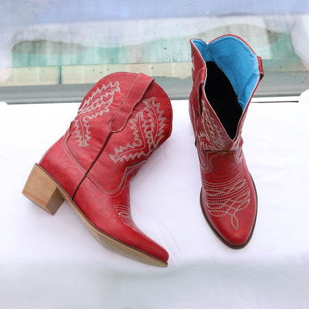 Low Heel embroidered Design Western Short Boots