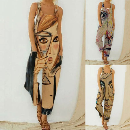 Sleeveless Wide Leg Printed Romper Jumpsuit
